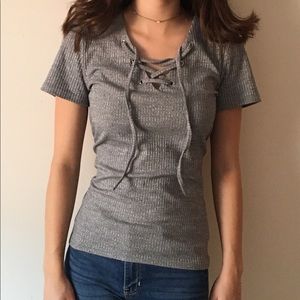 Crossed lace up t-shirt